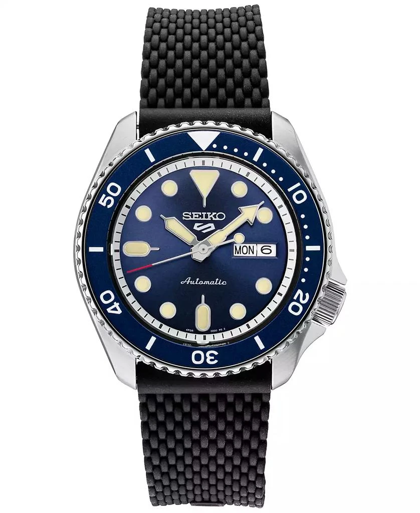 商品Seiko|Men's Automatic 5 Sports Black Silicone Strap Watch 43mm,价格¥2419,第1张图片