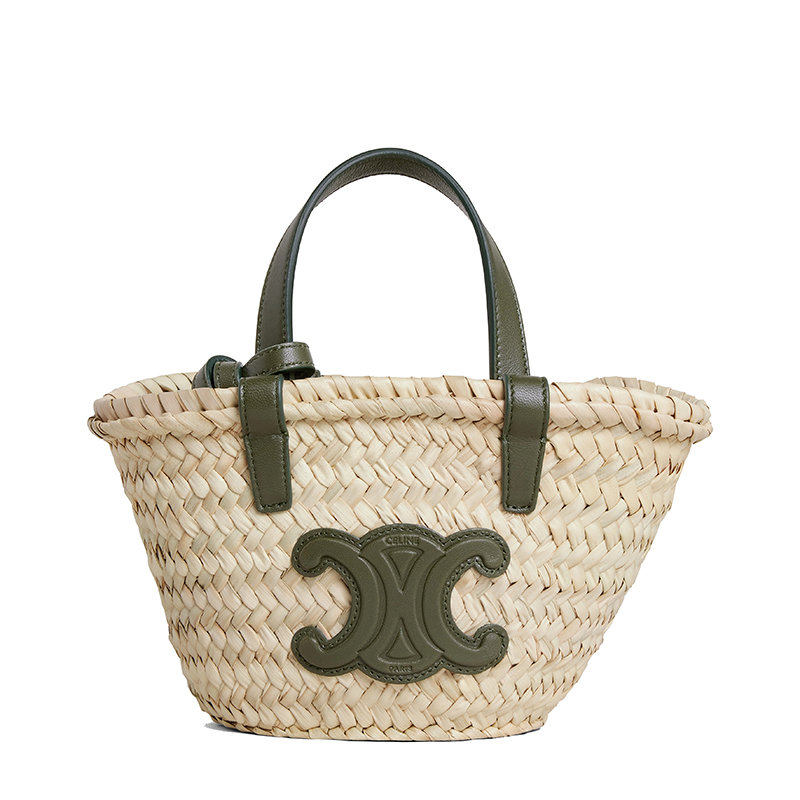【预售3-7天】CELINE/赛琳 22新款PANIER TRIOMPHE系列 女士迷你款卡其绿色牛皮革棕榈叶编织单肩手提篮包10J392EH6.15KH商品第1张图片规格展示