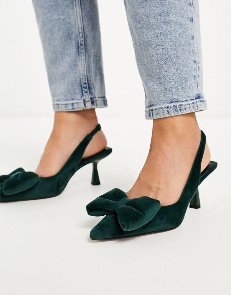 商品ASOS|ASOS DESIGN Wide Fit Scarlett bow detail mid heeled shoes in green,价格¥220,第4张图片详细描述