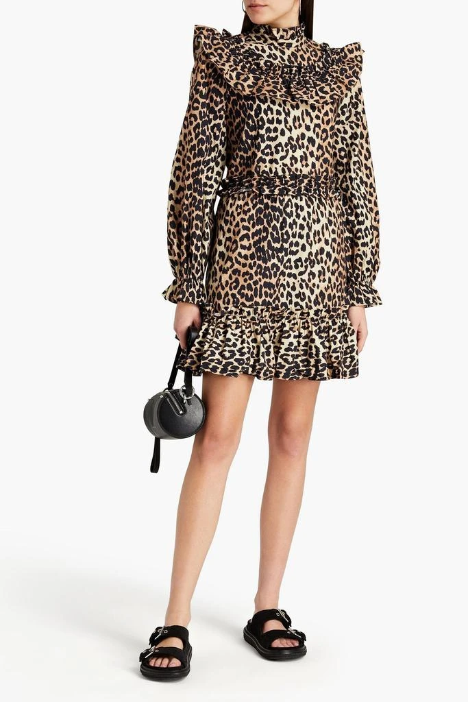 商品Ganni|Ruffled leopard-print cotton mini dress,价格¥326,第2张图片详细描述