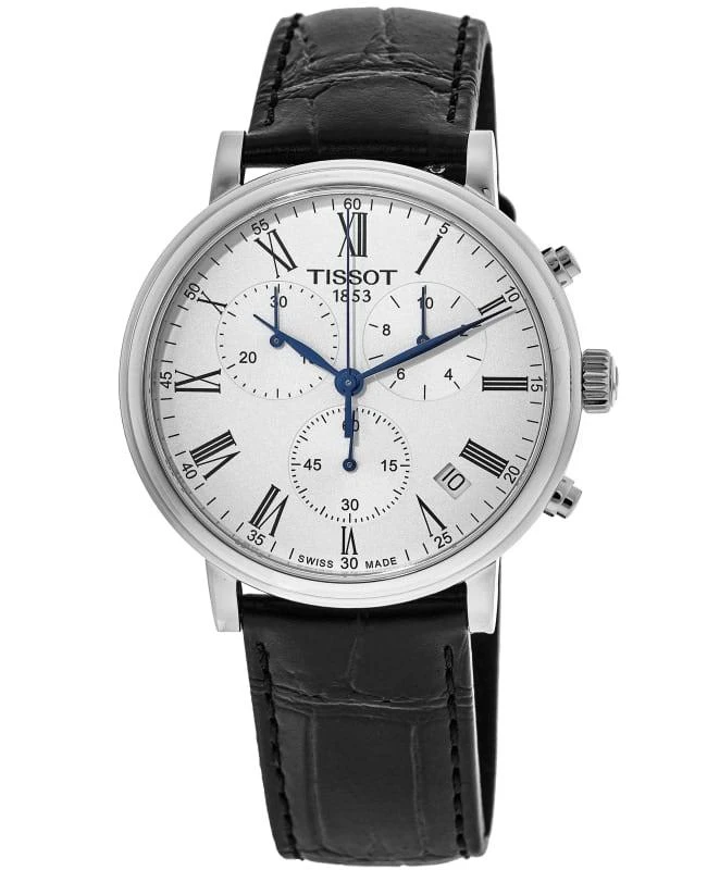 商品Tissot|Tissot Carson Premium Silver Chronograph Dial Leather Strap Men's Watch T122.417.16.033.00,价格¥2709,第1张图片