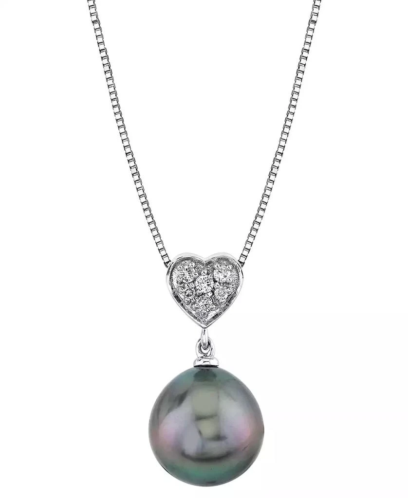 商品Macy's|Cultured Tahitian Pearl (10mm) & Diamond Accent Heart 18" Pendant Necklace in 14k White Gold,价格¥2619,第1张图片