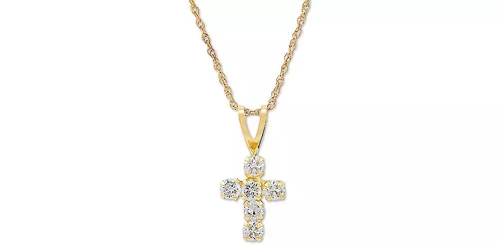 商品Macy's|Cubic Zirconia Cross 18" Pendant Necklace in 14k Gold,价格¥1148,第1张图片