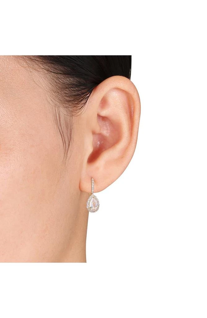 商品DELMAR|Goldtone Plate Sterling Silver Created White Sapphire Halo Drop Earrings,价格¥769,第2张图片详细描述