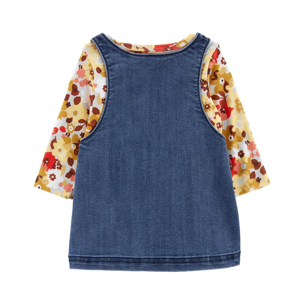 Baby Girls Floral T-shirt, Denim Jumper and Tights, 3 Piece Set商品第2张图片规格展示