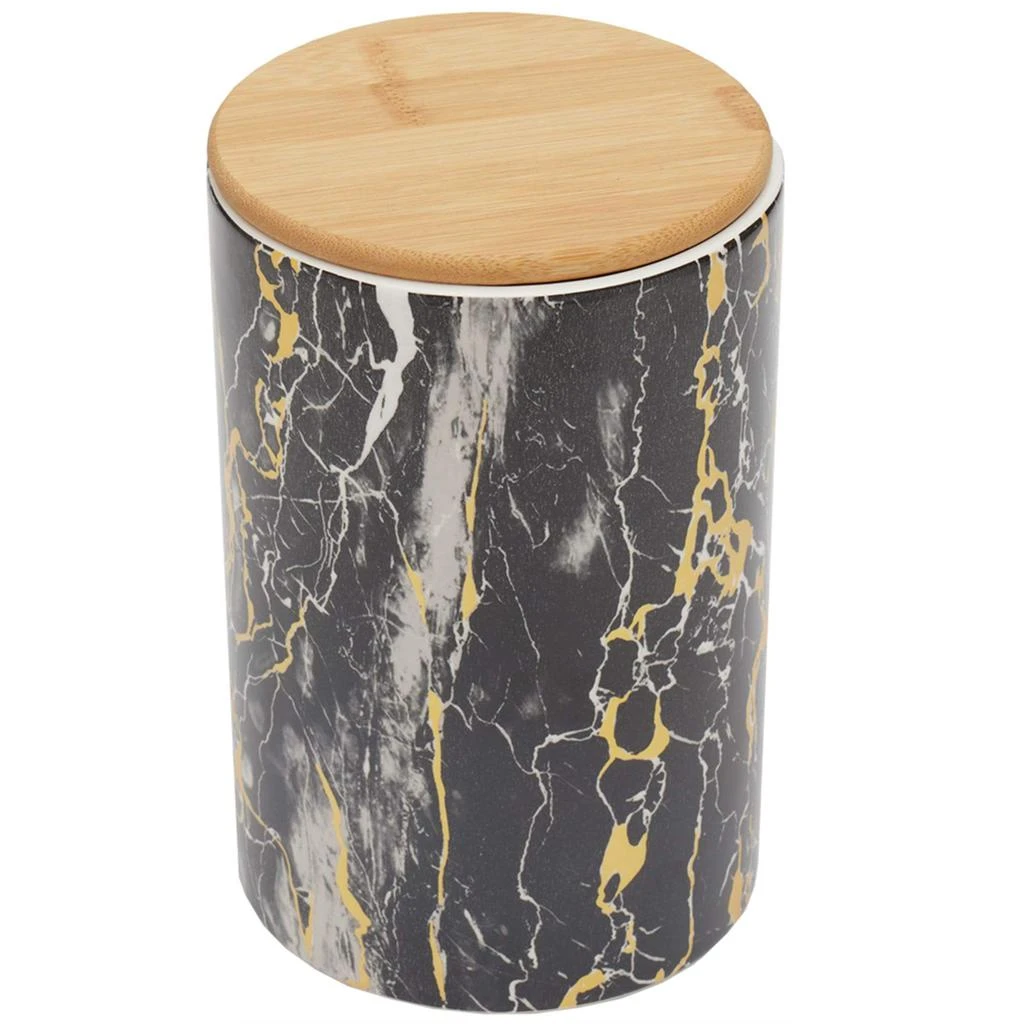 商品Home Basics|Home Basics Marble Like Large Ceramic Canister with Bamboo Top, Black,价格¥135,第1张图片