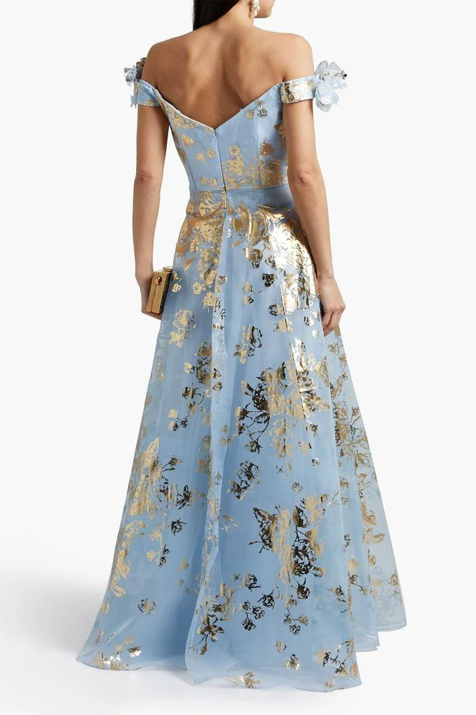 商品MARCHESA|Floral-appliquéd metallic floral-print taffeta gown,价格¥4227-¥4512,第3张图片详细描述