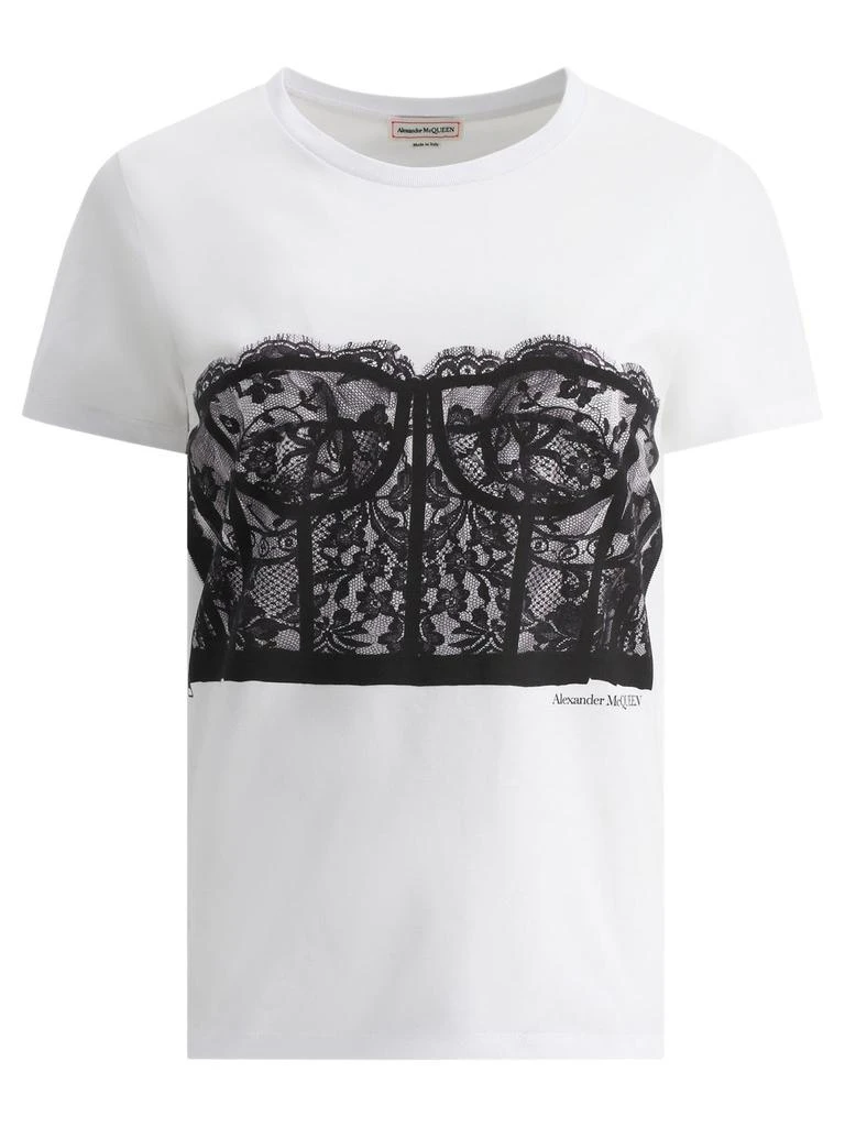 商品Alexander McQueen|Alexander McQueen Lace Corset Printed T-Shirt,价格¥2191,第1张图片