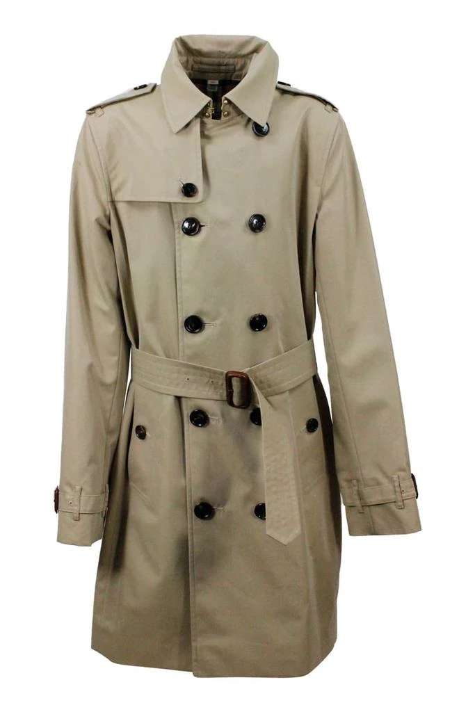 商品Burberry|Burberry Trench Coat In Cotton Gabardine With Buttons And Belt With Check Interior,价格¥7053,第1张图片
