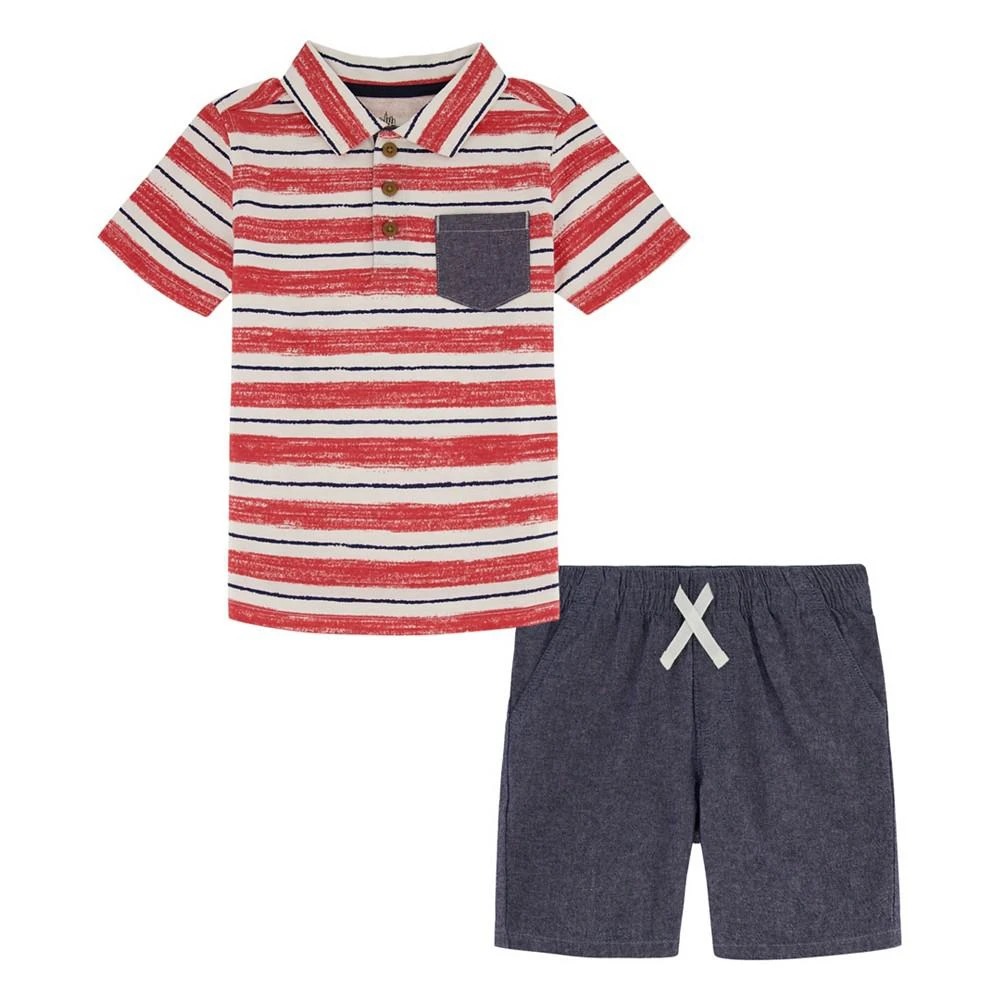 商品KIDS HEADQUARTERS|Little Boys Striped Polo Shirt and Chambray Shorts, 2 Piece Set,价格¥99,第1张图片