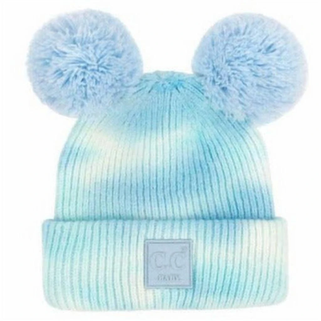 商品C.C BEANIE|Baby's Tie Dye Beanie With Double Pom Pom In Baby Blue/white,价格¥240,第1张图片