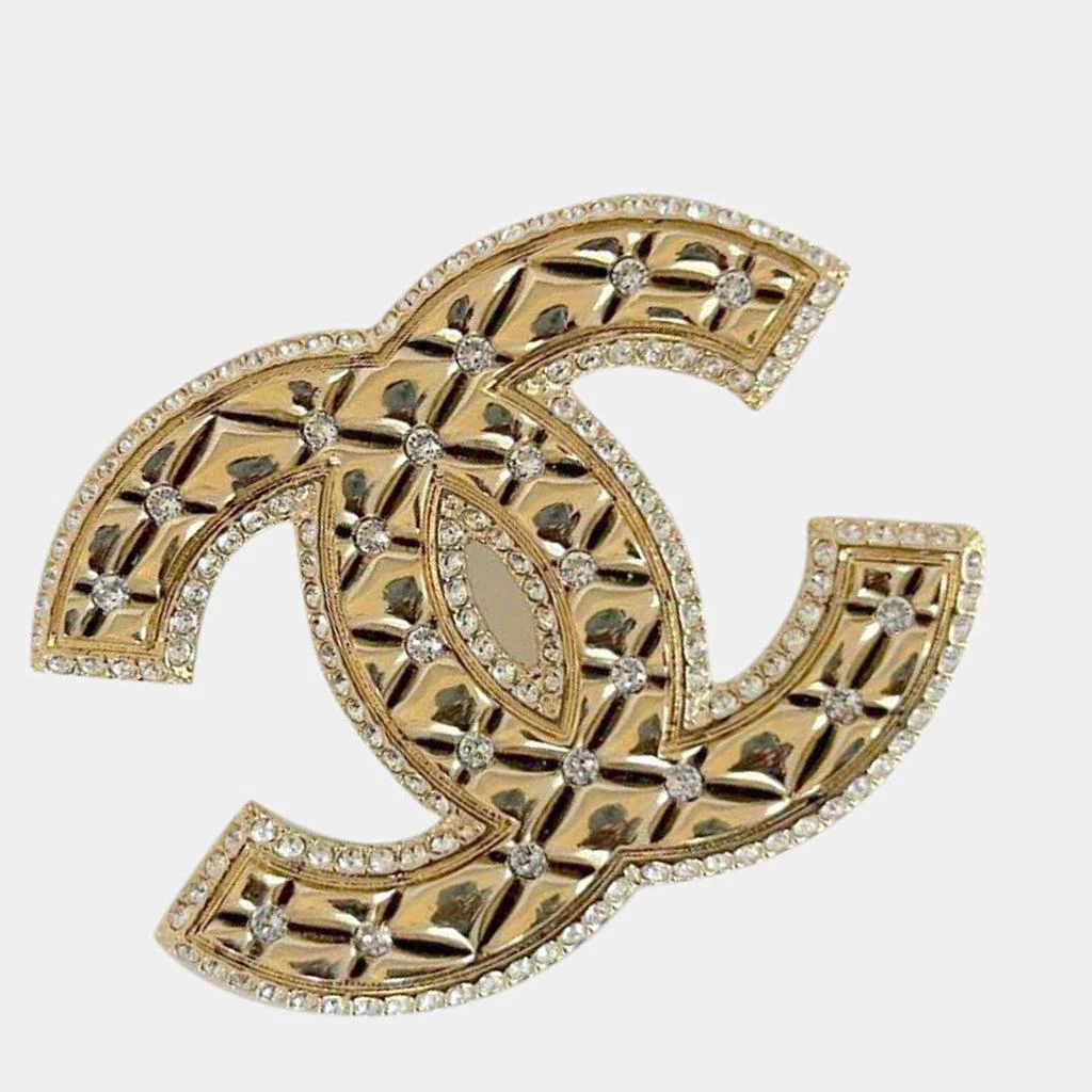 商品Chanel|Chanel gold quilted crystal embellished oversized brooch,价格¥10176,第3张图片详细描述