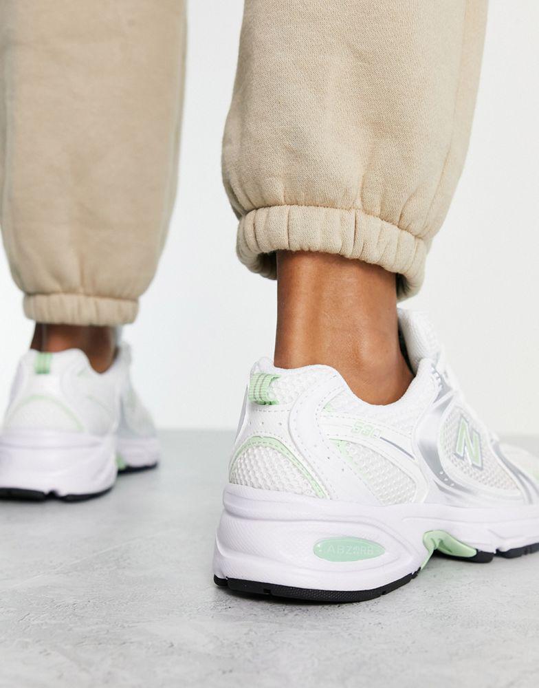 商品New Balance|New Balance 530 trainers in white and pastel green - exclusive to ASOS,价格¥767,第4张图片详细描述