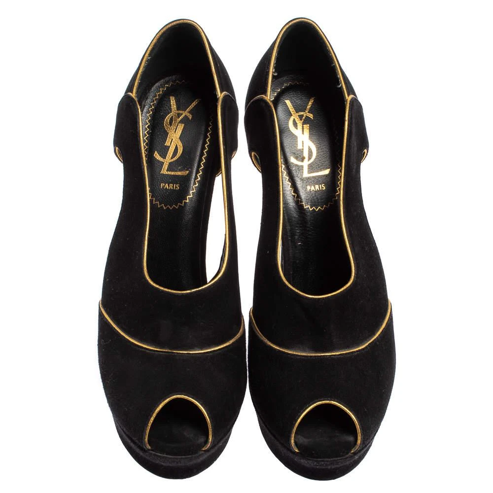 商品[二手商品] Yves Saint Laurent|Yves Saint Laurent Black Cut Out Suede Palais Peep Toe Platform Pumps Size 36,价格¥1376,第3张图片详细描述