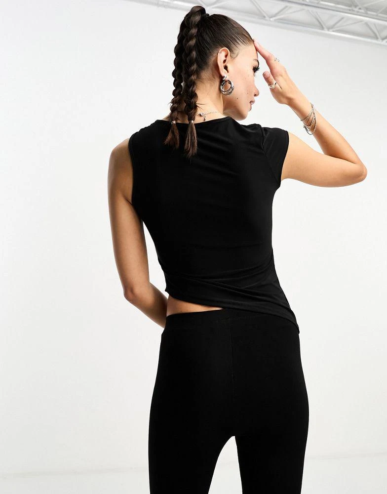 商品ASOS|ASOS DESIGN cap sleeve top with knot shoulder detail in black,价格¥60,第4张图片详细描述