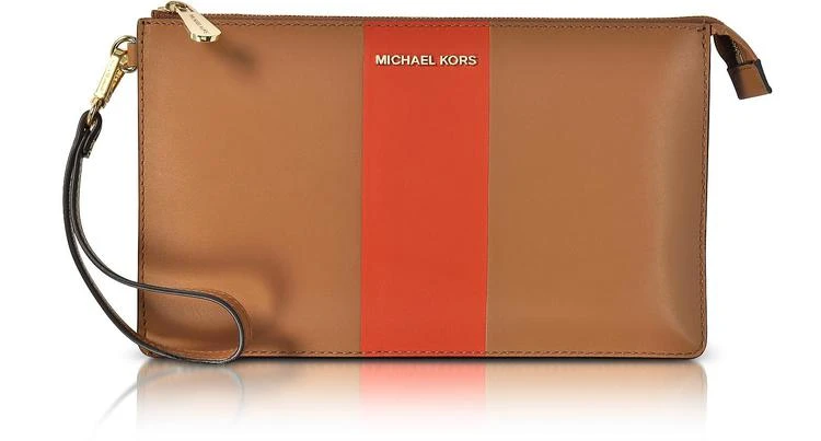 商品Michael Kors|Michael Kors 橡果和橙色大号Daniela中心条纹皮革拉链手拿包,价格¥764,第1张图片