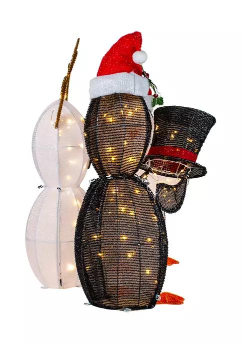 Set of 3 LED Lighted Penguins Building Snowman Outdoor Christmas Decoration 35Inch商品第4张图片规格展示