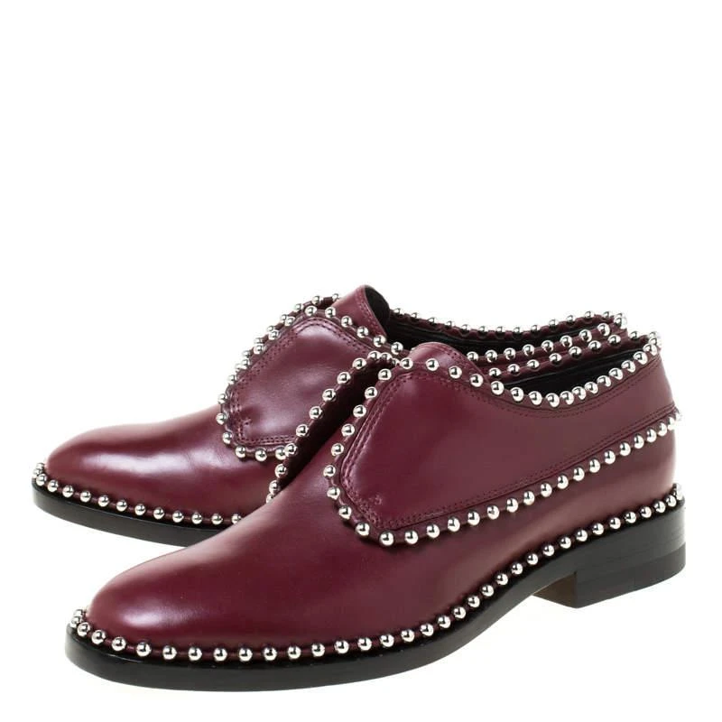 商品Alexander Wang|Alexander Wang Burgundy Leather Stud Trim Brogues Loafers Size 38.5,价格¥1261,第4张图片详细描述