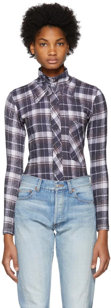 商品Vetements|White Check Shirt-Print Bodysuit,价格¥710,第1张图片