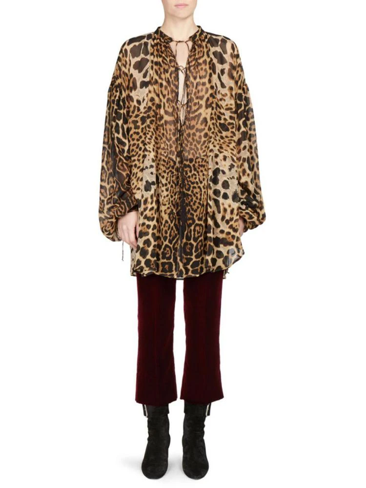 商品Yves Saint Laurent|Oversized Leopard Print Georgette Blouse,价格¥10726,第1张图片