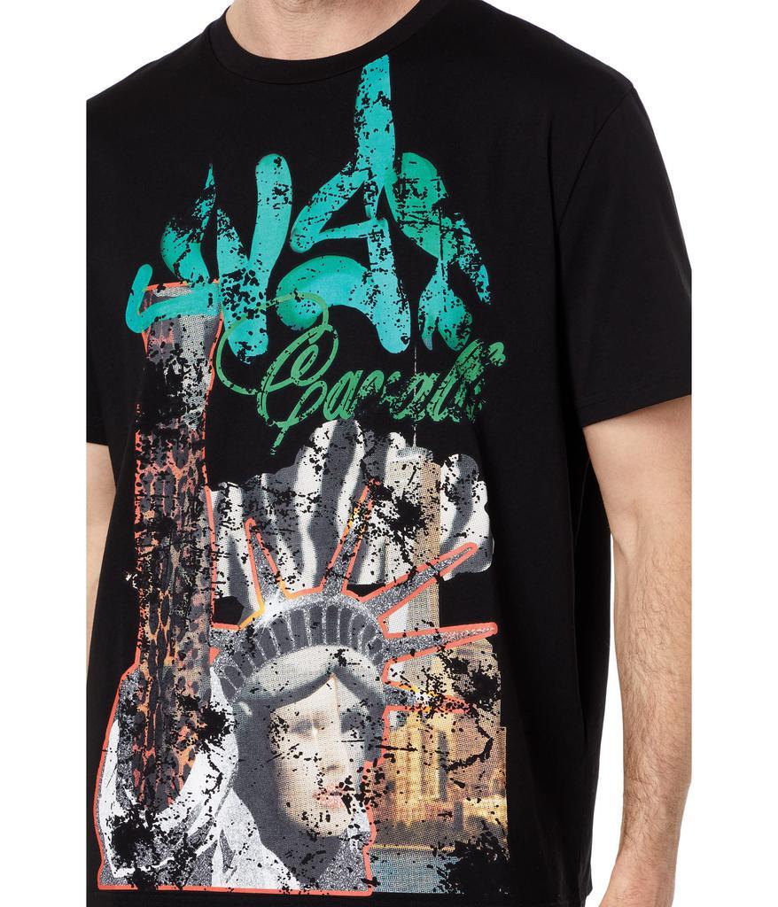 商品Just Cavalli|Crew Neck Cotton T-Shirt with "Liberty Graffiti" Graphic,价格¥1357,第5张图片详细描述