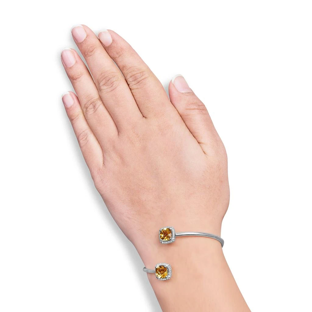 商品Haus of Brilliance|.925 Sterling Silver 8mm Cushion Cut Yellow Citrine Gemstone and Diamond Accent Split Bypass Bangle Bracelet,价格¥5046,第4张图片详细描述