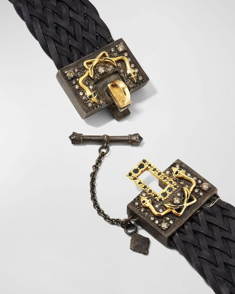 商品Armenta|Men's Woven Leather Bracelet w/ Diamonds & Black Sapphires,价格¥22447,第4张图片详细描述