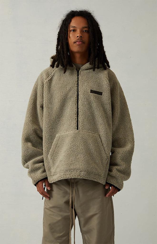 Dark Oatmeal Sherpa Fleece Half-Zip Hoodie商品第2张图片规格展示