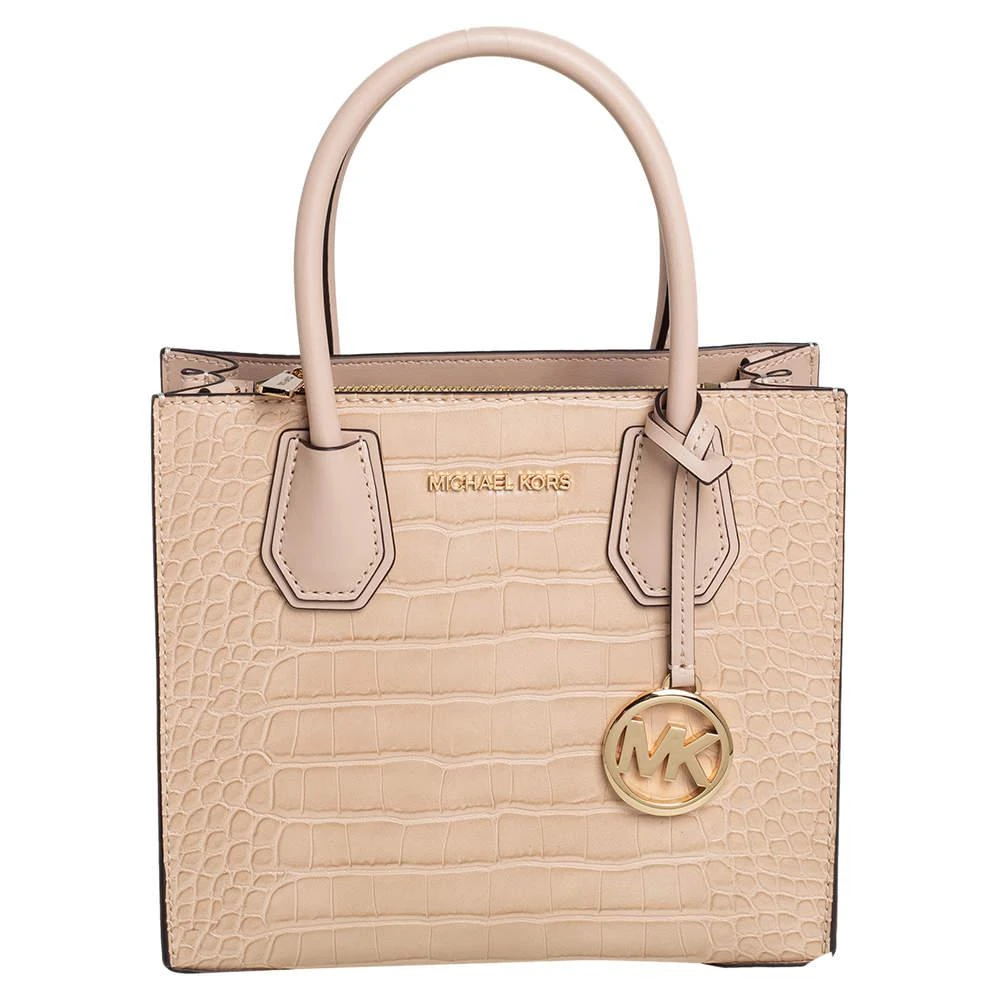 商品Michael Kors|Michael Kors Beige Croc Embossed Leather Mercer Tote,价格¥1837,第1张图片