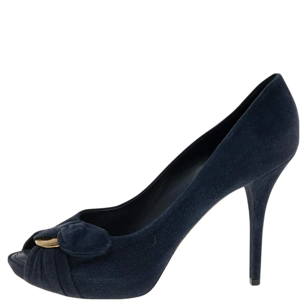 商品[二手商品] Louis Vuitton|Louis Vuitton Navy Blue Suede Catania Peep Toe Platform Pumps Size 40,价格¥2526,第2张图片详细描述