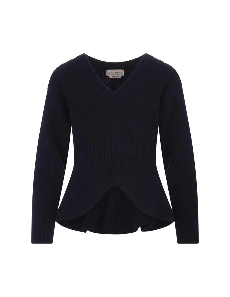 商品Alexander McQueen|Alexander McQueen Woman Navy Blue Sweater With Asymmetrical Hem,价格¥5582,第1张图片