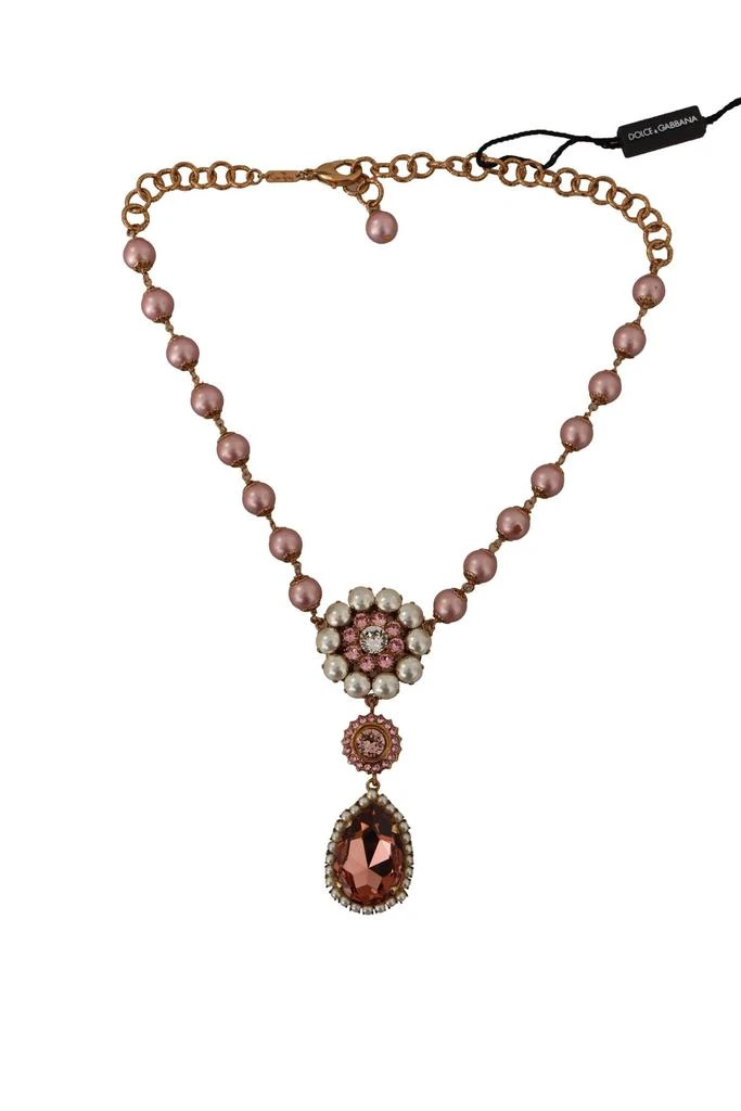 商品Dolce & Gabbana|Dolce & Gabbana Gold Tone Brass Pink Beaded Pearls Crystal Pendant Necklace,价格¥3961,第4张图片详细描述