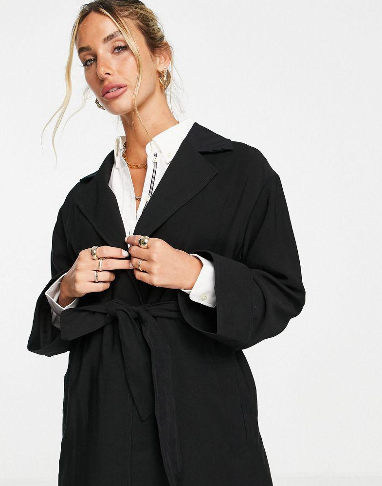 Topshop duster coat in black商品第2张图片规格展示