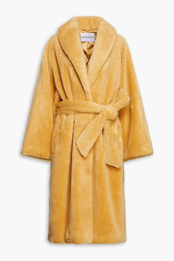 商品STAND STUDIO|Zoey belted faux shearling coat,价格¥1417,第1张图片