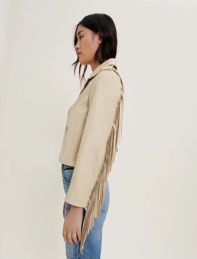 商品Maje|Leather biker jacket with fringing,价格¥2815,第1张图片