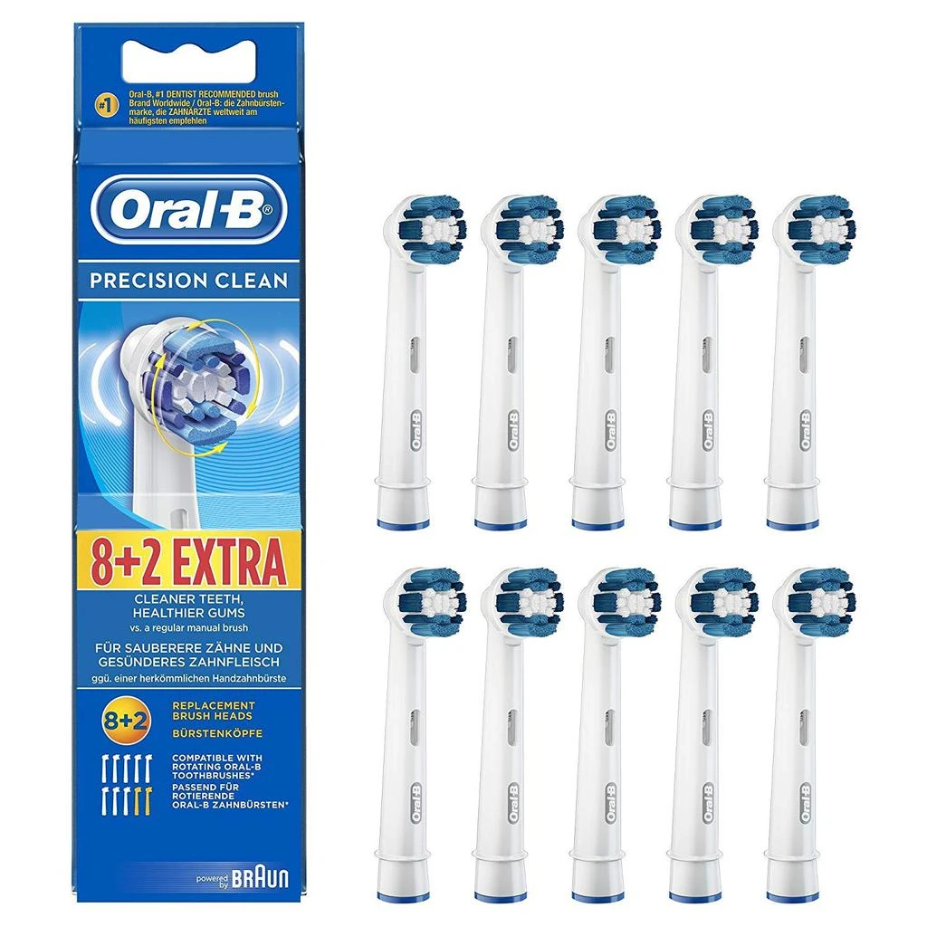 商品Oral-B|Genuine Original Oral-B Braun Precision Clean Replacement Rechargeable Toothbrush Heads (10 Count) - International Version, German Packaging,价格¥253,第1张图片