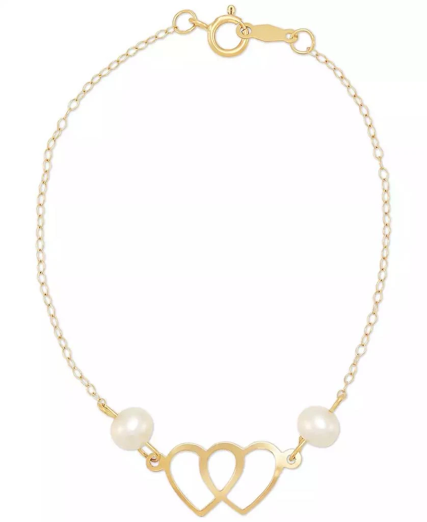 商品Macy's|Cultured Freshwater Pearl (4-1/2mm) Double Heart Link Bracelet in 14k Gold,价格¥804,第1张图片