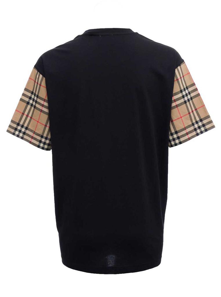Black Cotton T-Shirt with Vintage Check Sleeves商品第2张图片规格展示