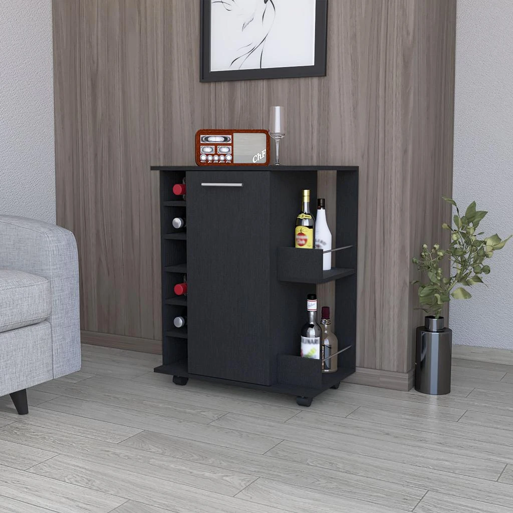 商品Homezia|Black Rolling Bar Cart With Wine Storage,价格¥2118,第5张图片详细描述