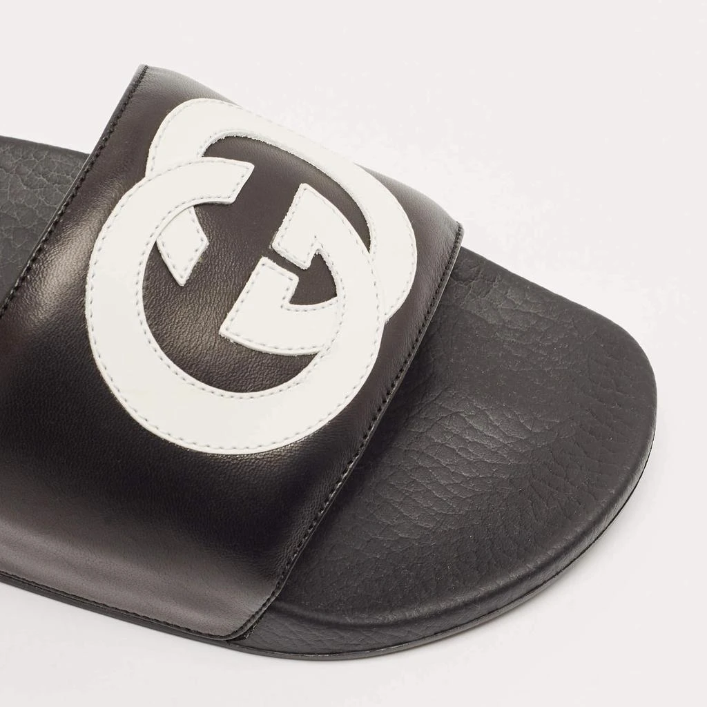 Gucci Black/White Leather Interlocking G Pool Slides Size 42 商品