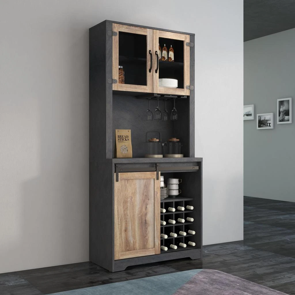 商品Streamdale Furniture|Streamdale 31 Inch Farmhouse Barn Door Bar Cabinet For Living Room,价格¥3466,第2张图片详细描述