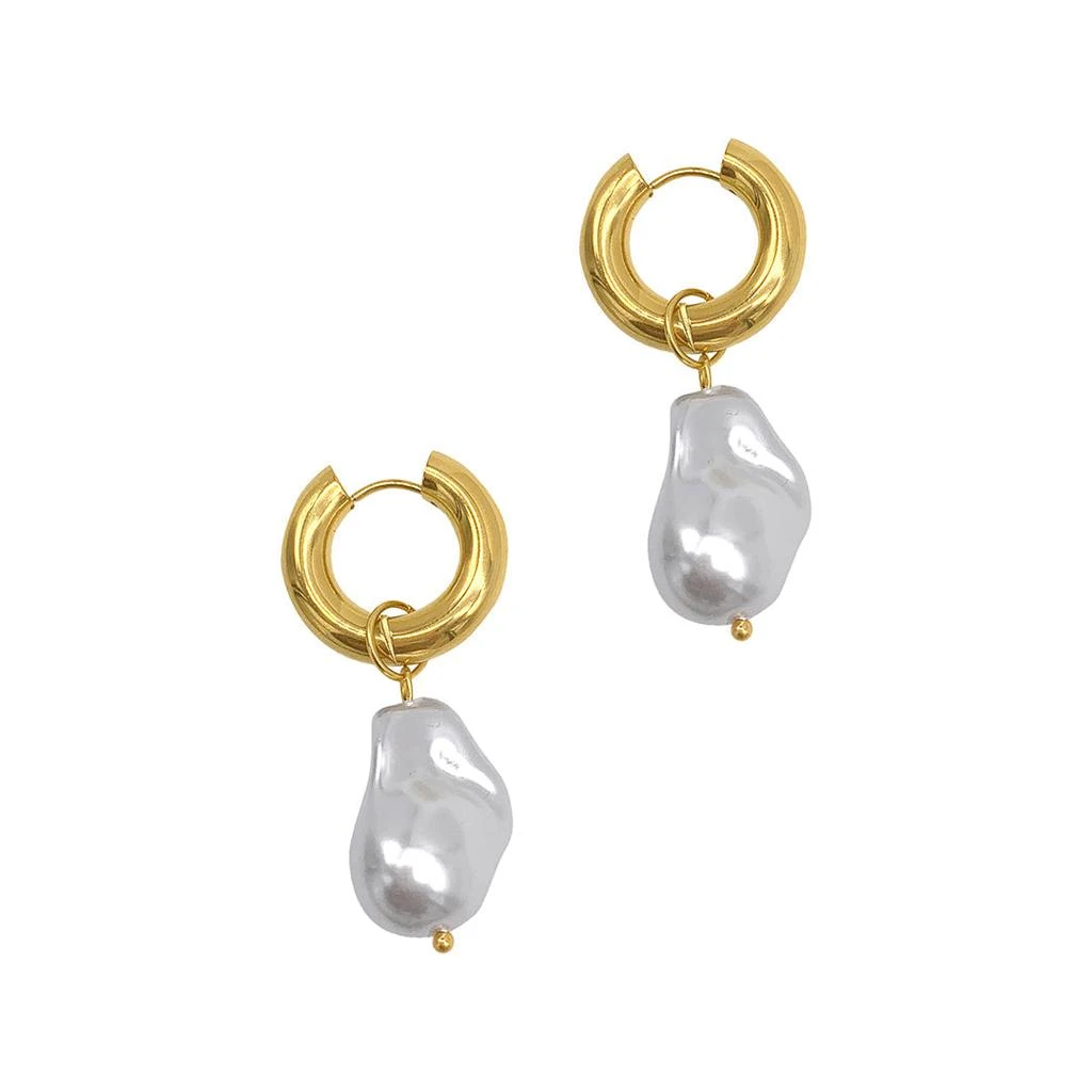 商品ADORNIA|Adornia Shell Pearl Chubby Hoop Earrings gold,价格¥340,第1张图片