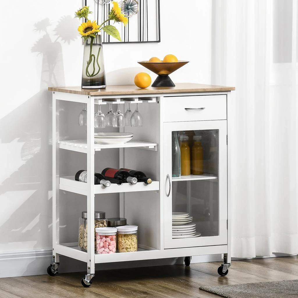 商品Streamdale Furniture|Streamdale White Rolling Kitchen Island with Storage & Wine Rack,价格¥1882,第3张图片详细描述