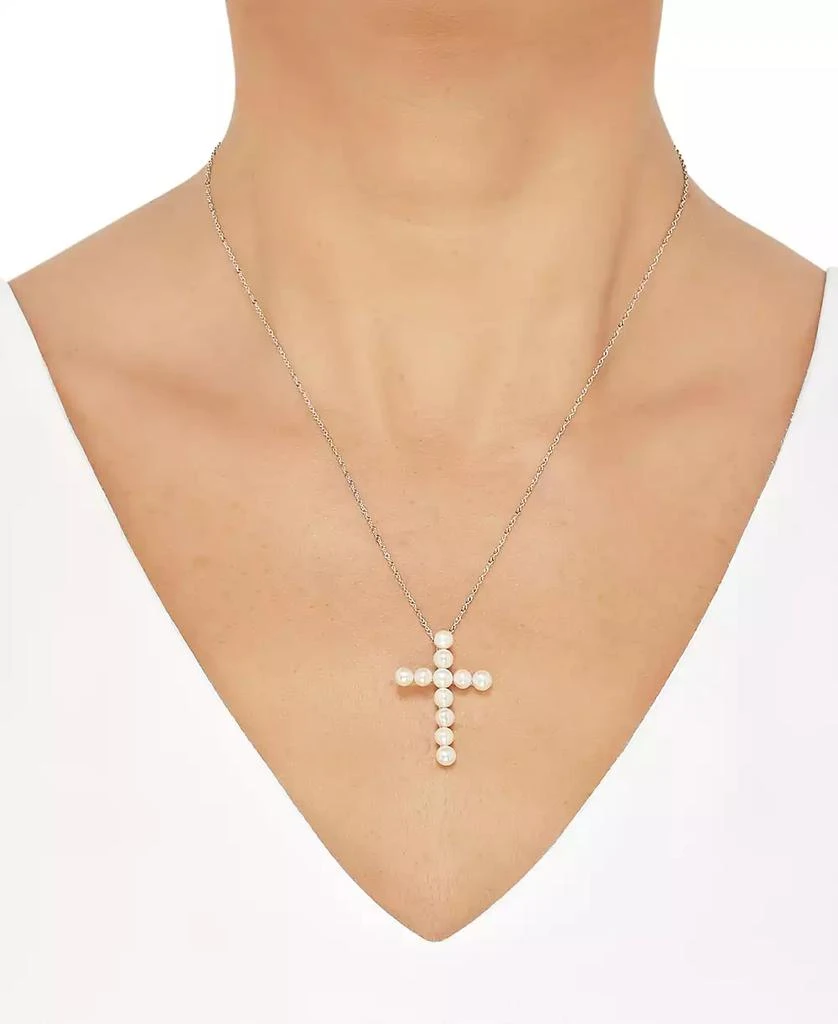 商品Macy's|Cultured Freshwater Pearl (4mm) Cross 18" Pendant Necklace in Sterling Silver,价格¥1543,第2张图片详细描述