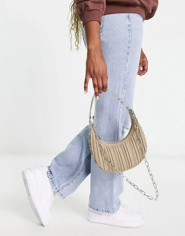 商品ASOS|ASOS DESIGN pleated shoulder bag with chain detailing in stone,价格¥119,第2张图片详细描述