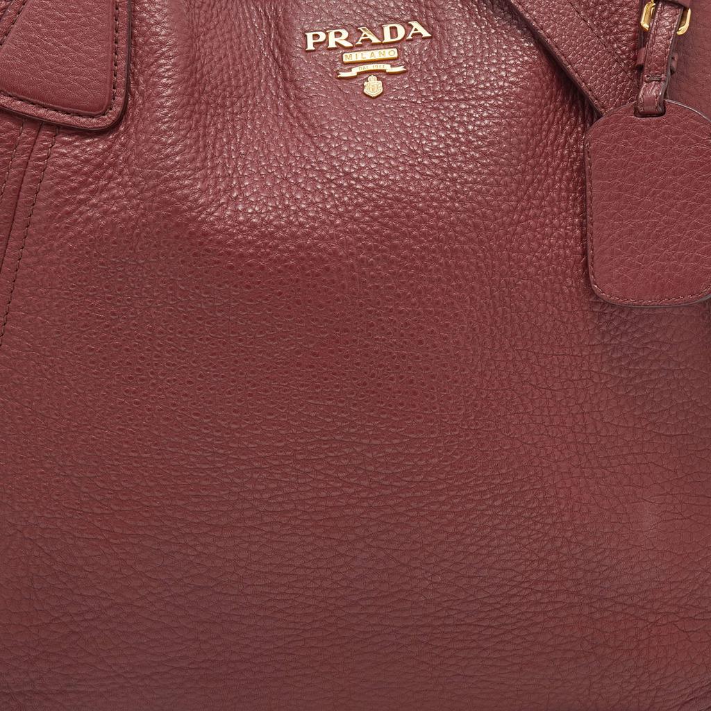 Prada Burgundy Vitello Danio Leather Side Pocket Shoulder Bag商品第5张图片规格展示