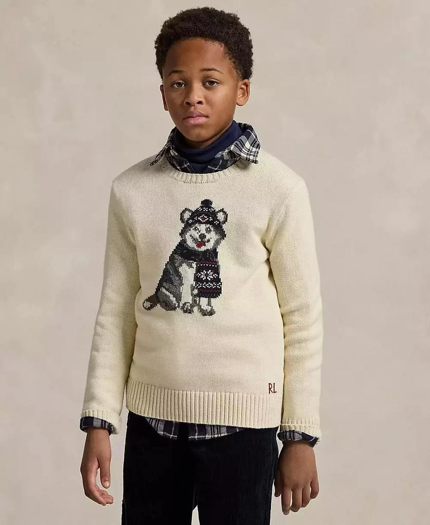 商品Ralph Lauren|Big Boys Dog-Intarsia Crewneck Sweater,价格¥886,第1张图片