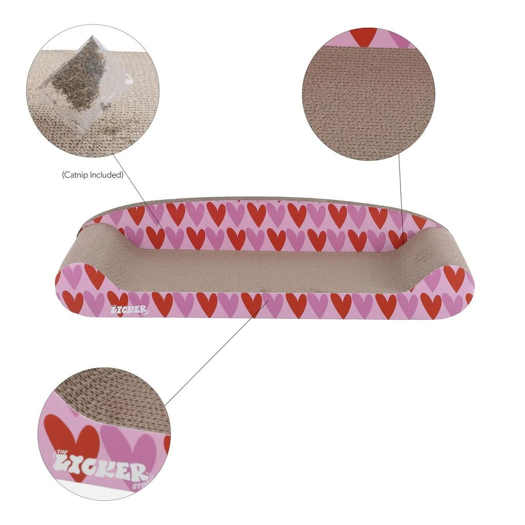 商品THE LICKER STORE|Montego 27.5" Coastal Patterned Cardboard Lounge Bed Cat Scratcher with Catnip, Pink/Red,价格¥505,第4张图片详细描述