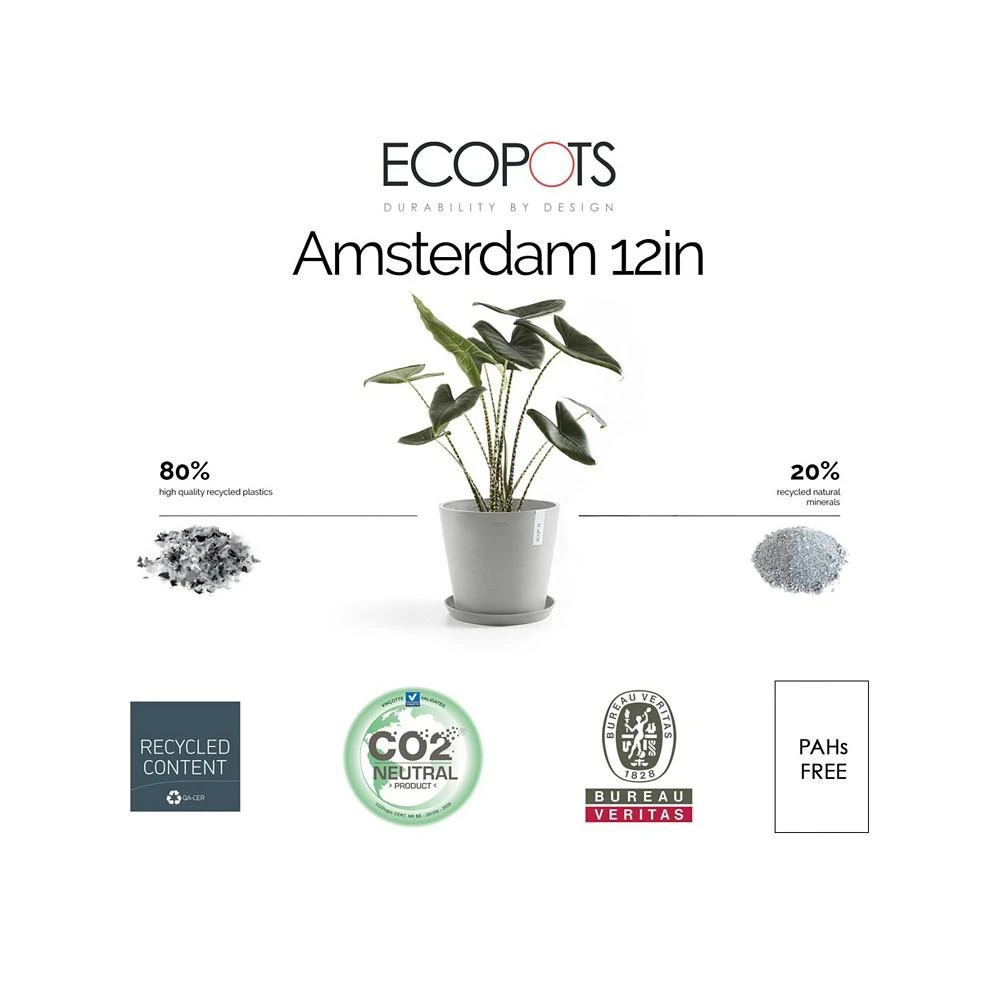 商品ECOPOTS|Amsterdam Round Plastic Flower Pot, White Grey, 12",价格¥249,第2张图片详细描述