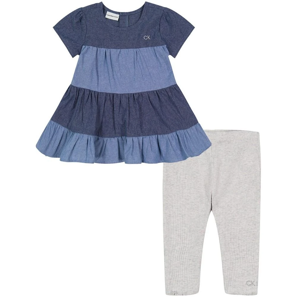 商品Calvin Klein|Baby Girls Chambray Tunic and Leggings, 2 Piece Set,价格¥226,第1张图片